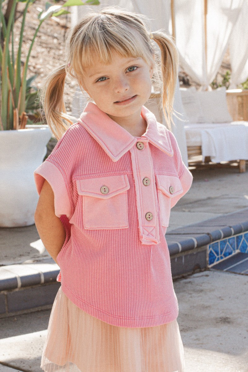 Kids Pink Washed Oversized Pullover Top