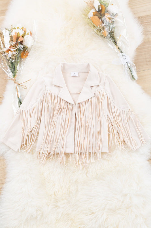 Kids Ivory Faux Suede Fringe Jacket