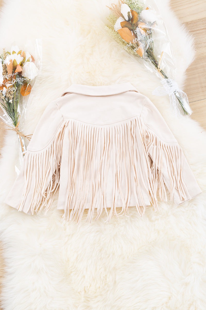 Kids Ivory Faux Suede Fringe Jacket