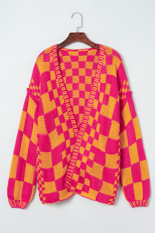 Adult Oversized Checkered Knit Cardigan