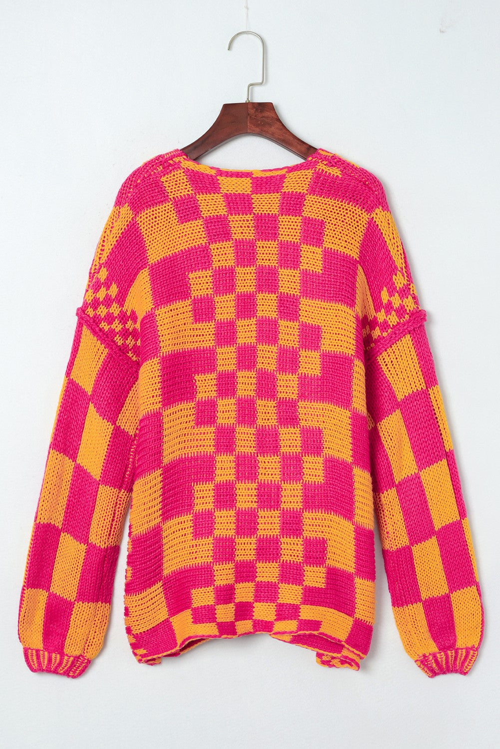 Adult Oversized Checkered Knit Cardigan